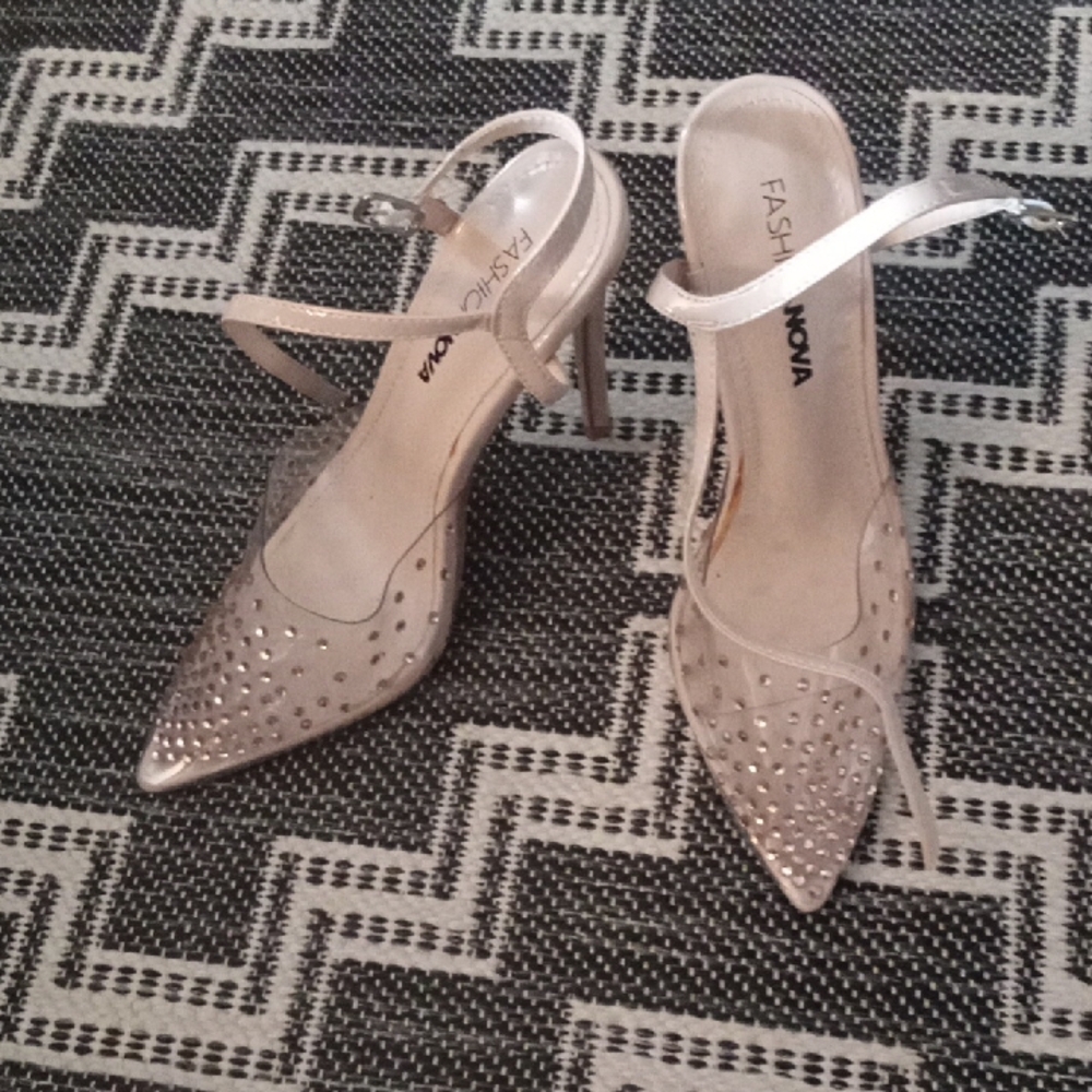 Fashion Nova Silver Sparkle Heels